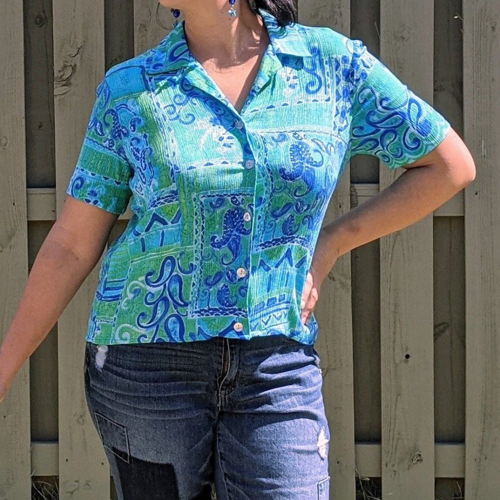 Vintage 90s Mediterranean Abstract Blouse L